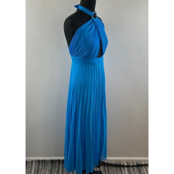 ZARA Camisole Halter Pleated Slip Dress Blue Cutout Sleeveless Midi Dress M NEW - Picture 6 of 12